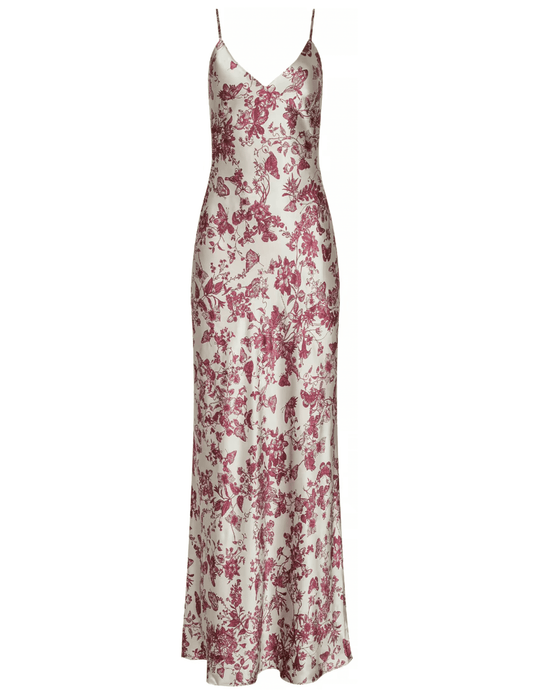 L’AGENCE Serita V-neck silk maxi dress in tan truffle butterfly print