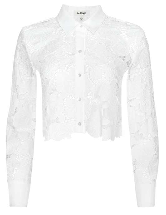 L’AGENCE Seychelle eyelet cropped blouse ivory