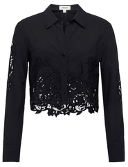 L’AGENCE Seychelles Lace Cropped Blouse in black with floral lace trim
