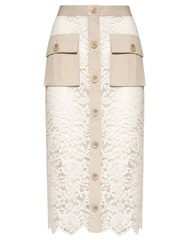 L’AGENCE Shae lace midi skirt biscuit ecru 