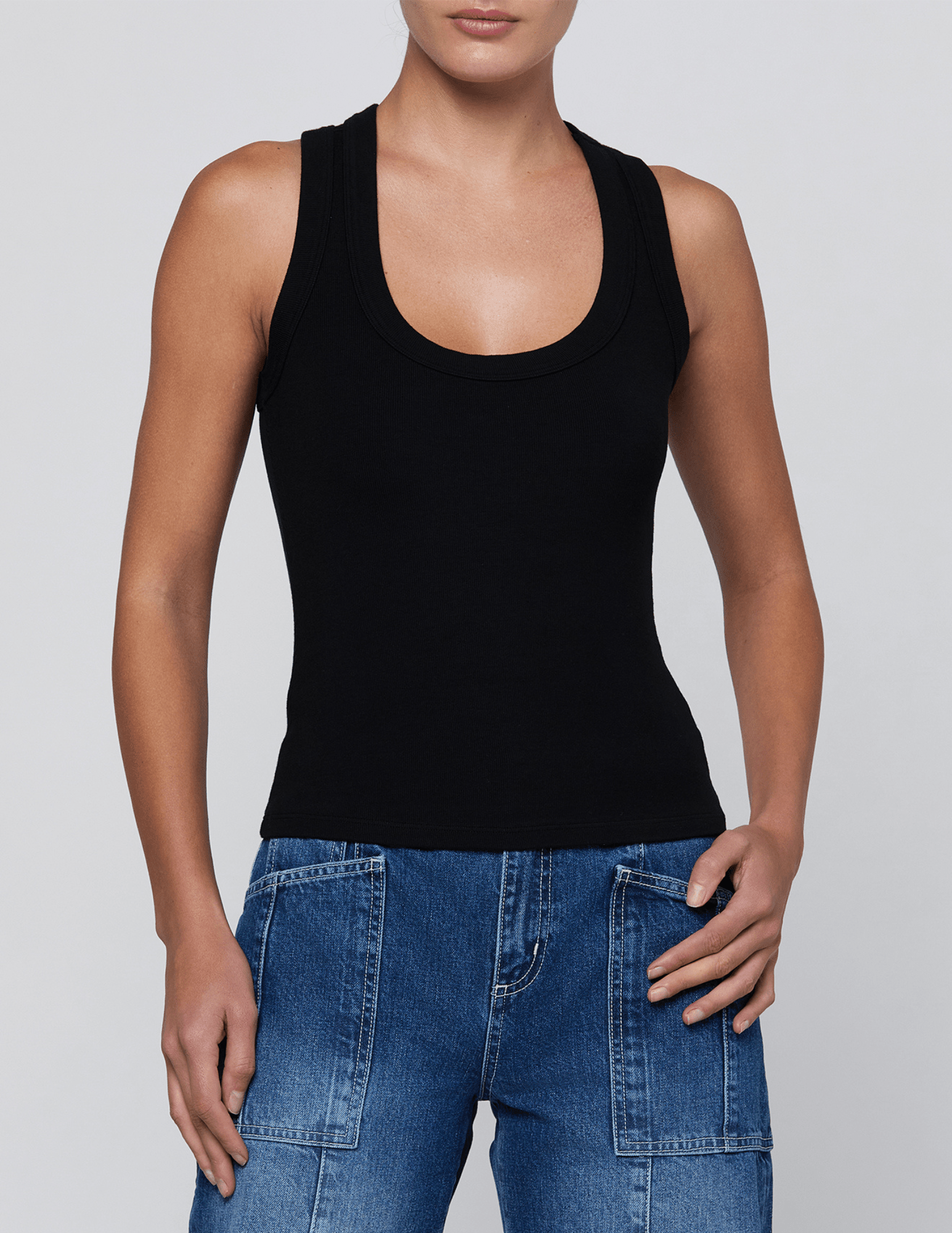 Front view of L'AGENCE Shania Racerback Tank in Black
