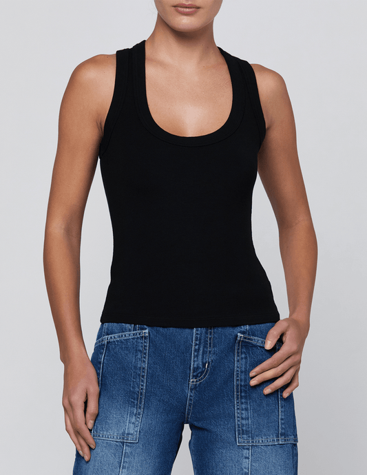Front view of L'AGENCE Shania Racerback Tank in Black
