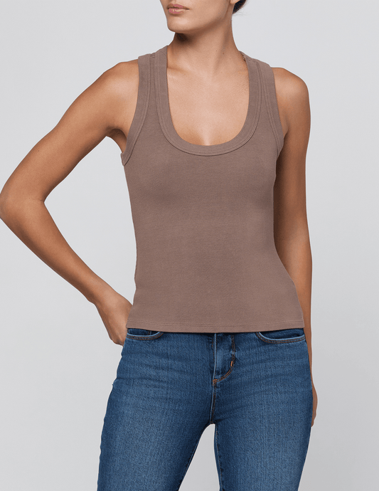 Front view of L'AGENCE Shania Racerback Tank in Cardamom