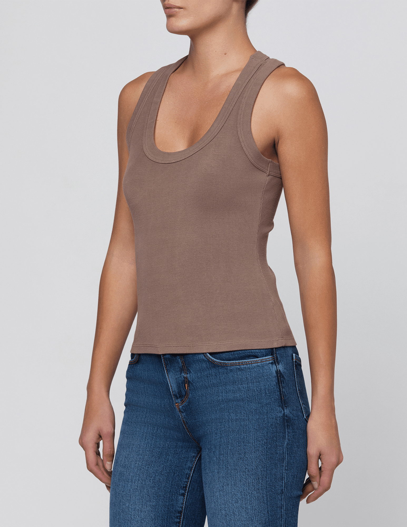 Side view of L'AGENCE Shania Racerback Tank in Cardamom