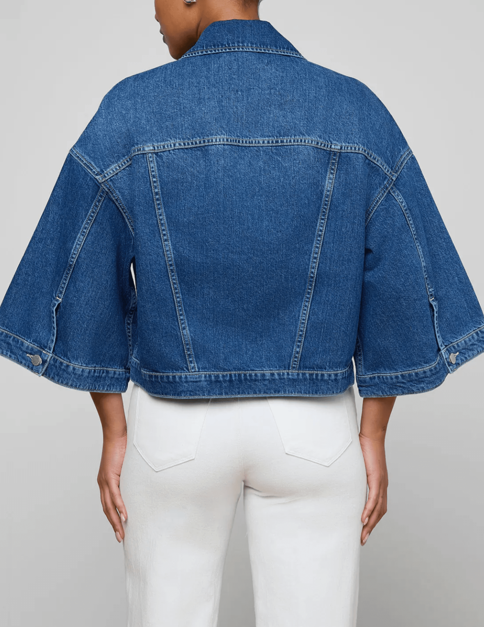 Back view of L'AGENCE Silas Cape Denim Jacket in Orwood