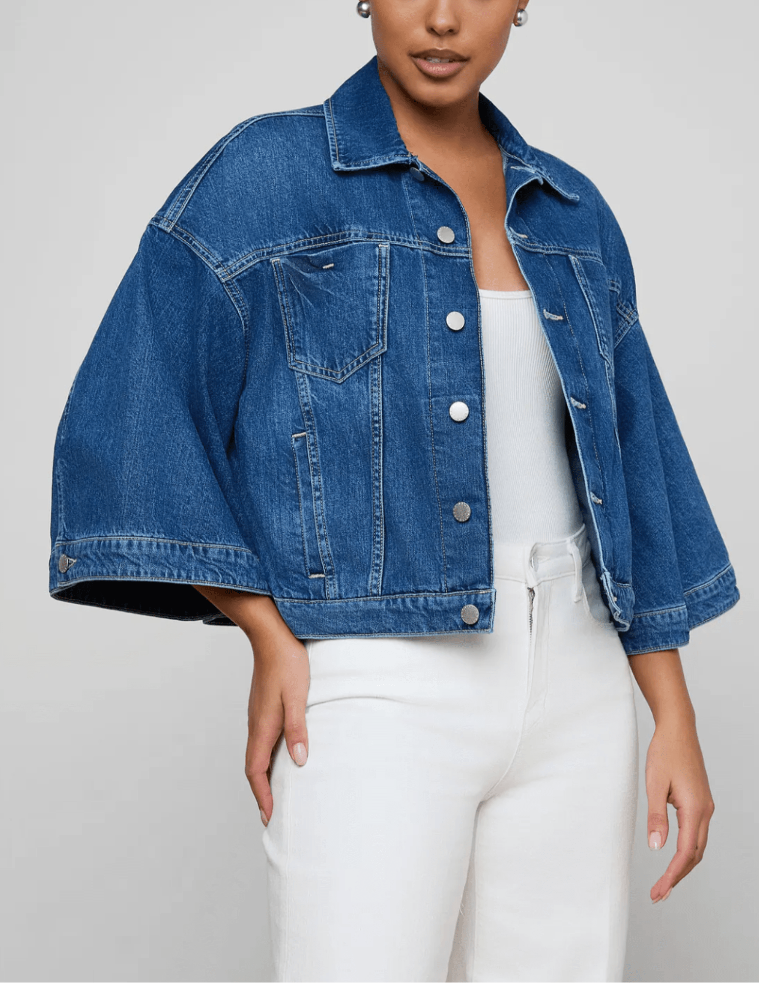 L'AGENCE Silas Cape Denim Jacket in Orwood front view