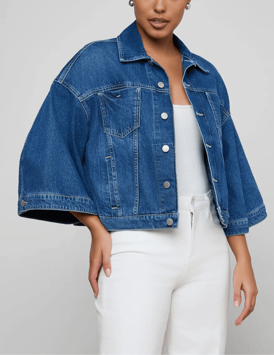 L'AGENCE Silas Cape Denim Jacket in Orwood front view