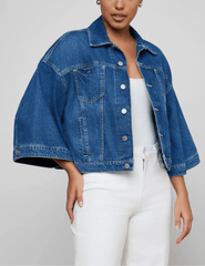 L'AGENCE Silas Cape Denim Jacket in Orwood front view
