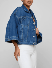 Side view of L'AGENCE Silas Cape Denim Jacket in Orwood