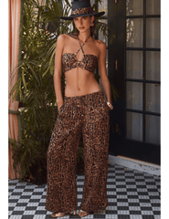 L’AGENCE Sirena bikini top editorial view in brown multi patch leopard print”