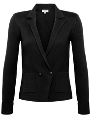 L’AGENCE Sofia Knit Blazer in black, double-breasted front view with peak lapels.