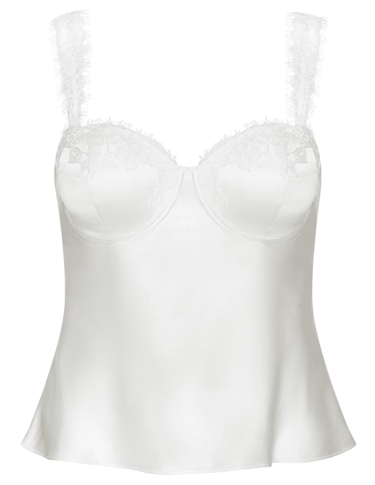 L'AGENCE Soleia Lace Trim Silk Camisole in Ivory