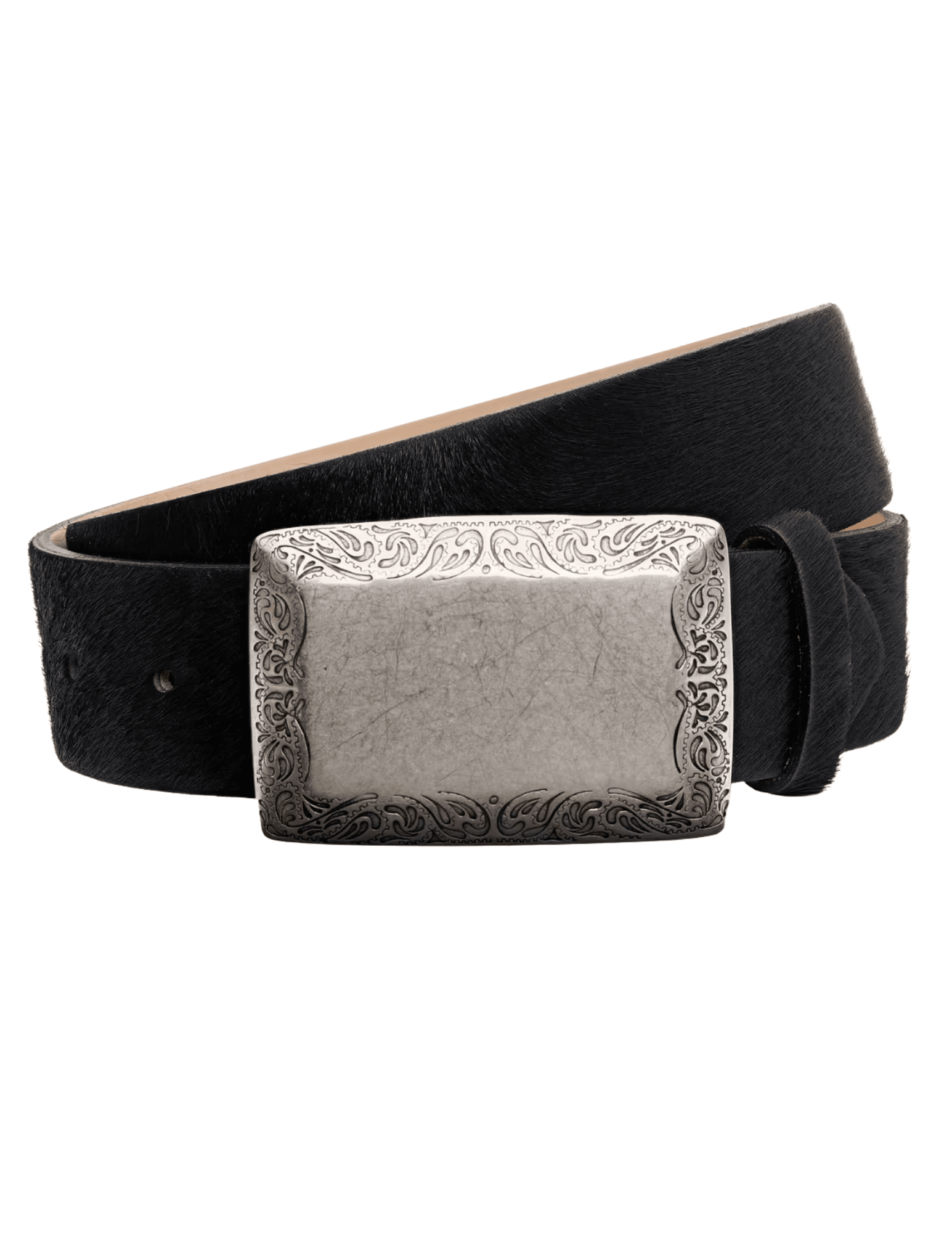 L’AGENCE Solera Engraved Calf Hair Belt in Black