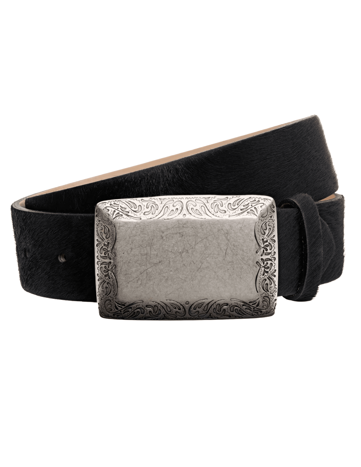 L’AGENCE Solera Engraved Calf Hair Belt in Black