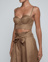 L’AGENCE Sonya linen bustier top barley side view