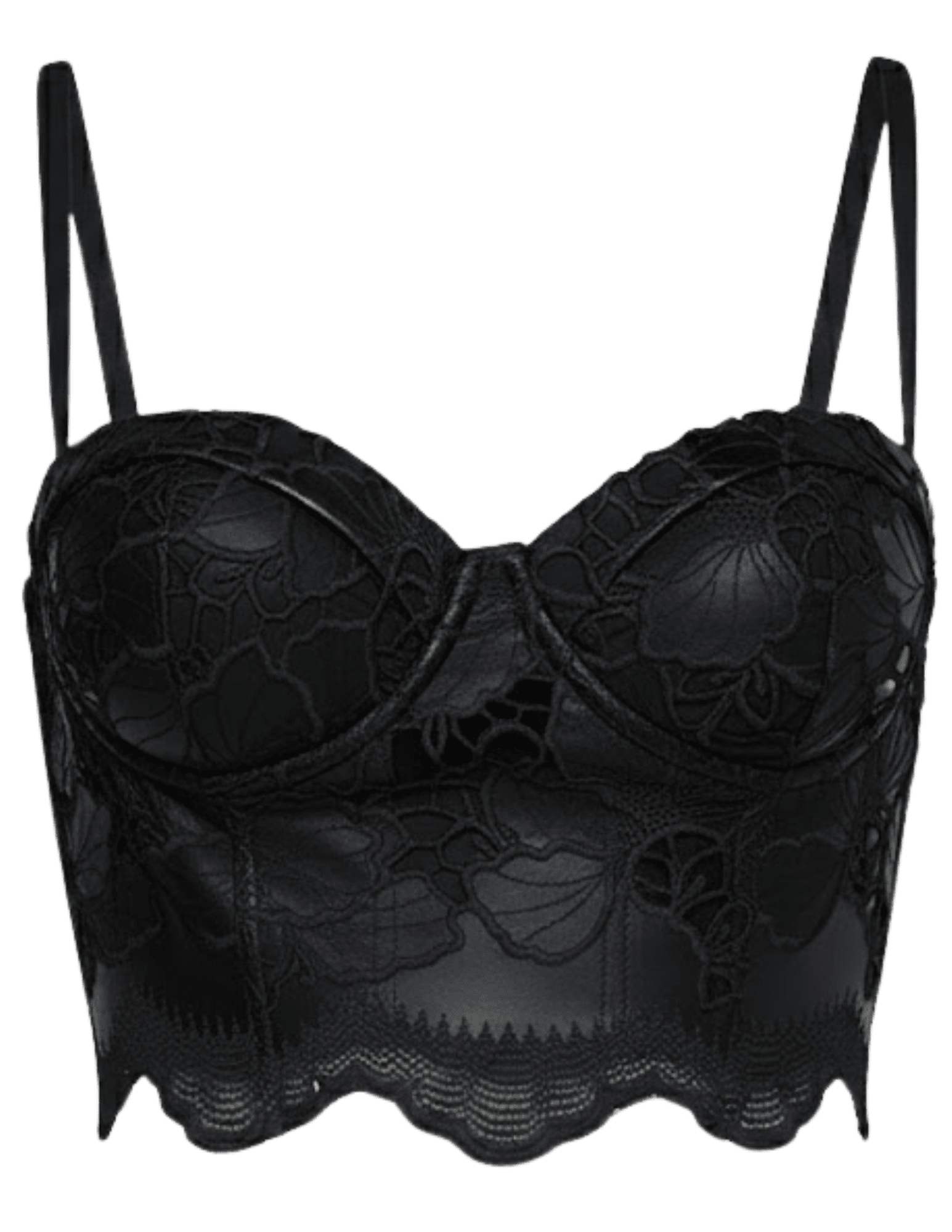 L’AGENCE Sonya Vegan Leather Lace Bustier in black front view