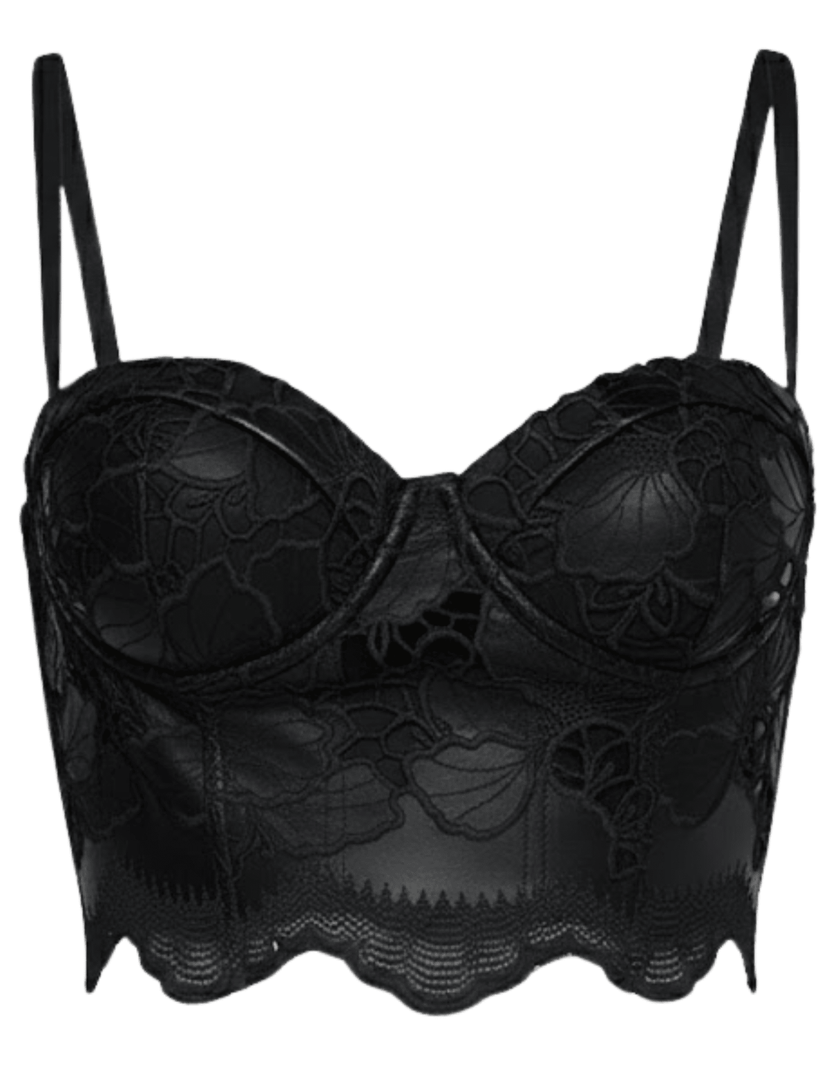 L’AGENCE Sonya Vegan Leather Lace Bustier in black front view