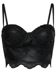 L’AGENCE Sonya Vegan Leather Lace Bustier in black front view