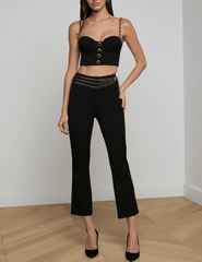 L’AGENCE Sophia chain bralette in black with gold hardware full body 