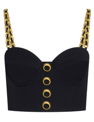 L’AGENCE Sophia chain bralette in black with gold hardware