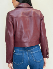 L’AGENCE Sorrel Embellished Leather Jacket Deep Port back view