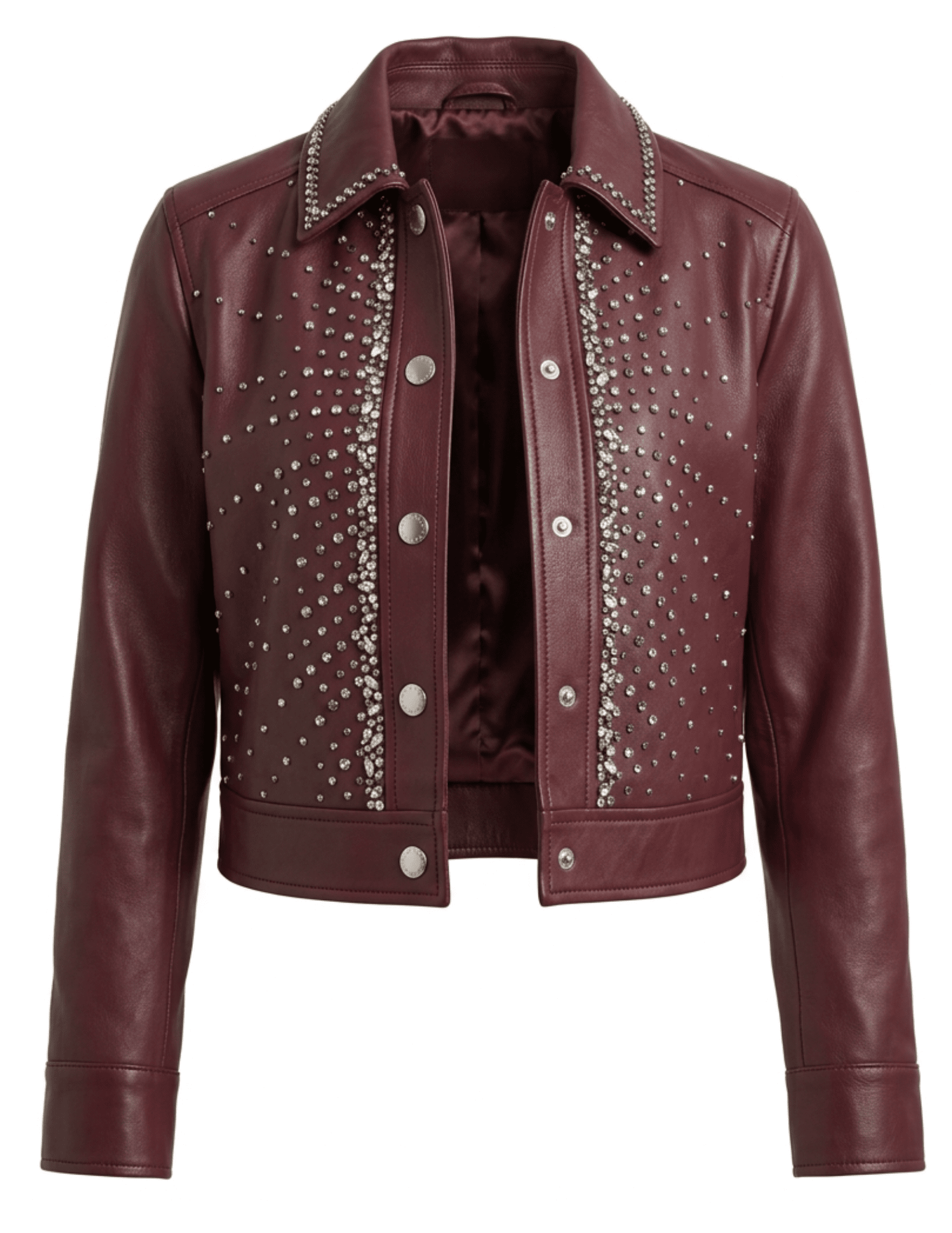 L’AGENCE Sorrel Embellished Leather Jacket Deep Port