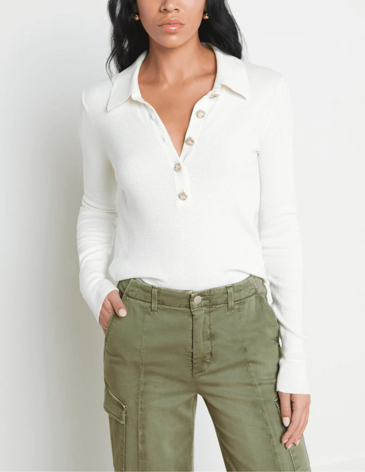 L'Agence - L'Agence Sterling Collared Embellished Sweater - Buy Online