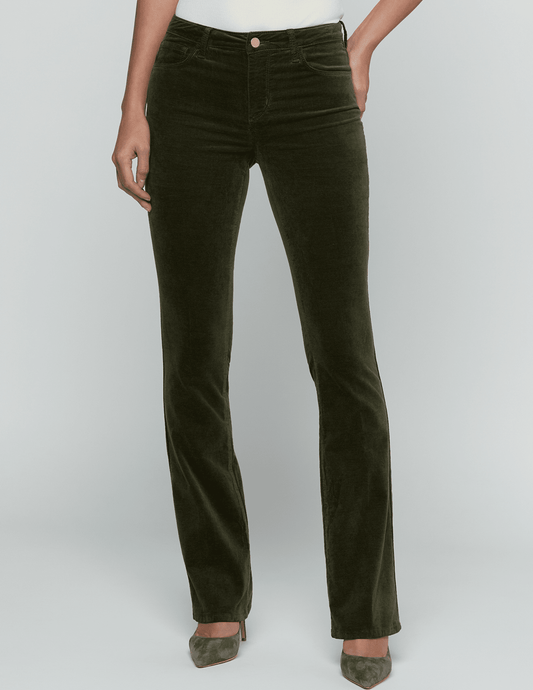Front view of L'AGENCE Stevie Velvet Jean in Army on model.