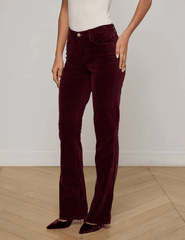L’AGENCE Stevie Velvet Jeans in Deep Port Burgundy side view
