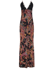 L’AGENCE Susanna Silk Lace Bust Maxi Dress in Black Multi Paisley Scroll 