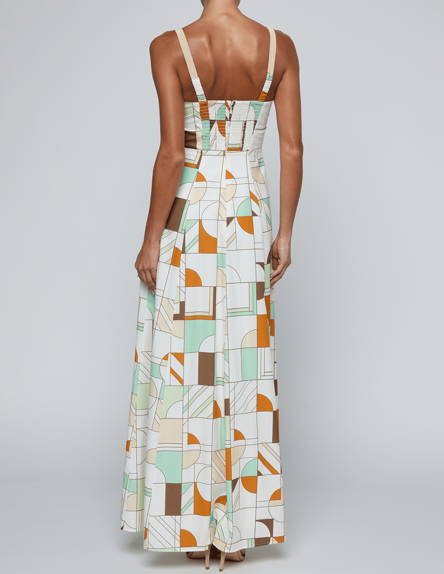 LAGENCE Sutton beaded strap maxi dress in multi abstract geo back view