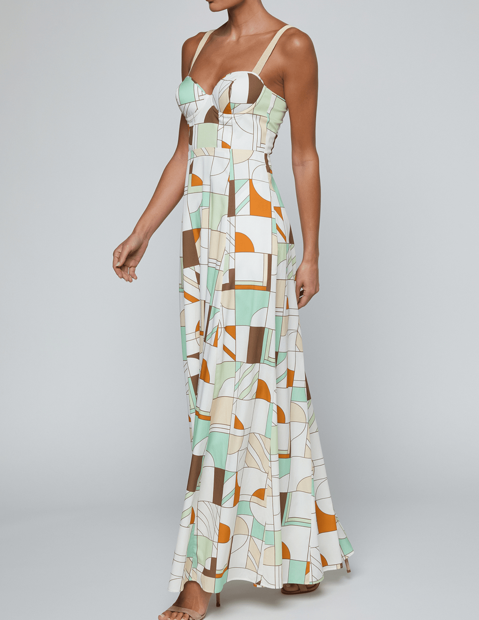 LAGENCE Sutton beaded strap maxi dress in multi abstract geo side view