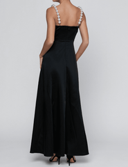Back view of L'AGENCE Sutton Pearl Strap Maxi Dress Black