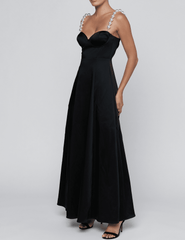 Side view of L'AGENCE Sutton Pearl Strap Maxi Dress Black