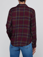 Back view of L'AGENCE Suzette Hi-Low Shirt in Dark Plum Multi Plaid