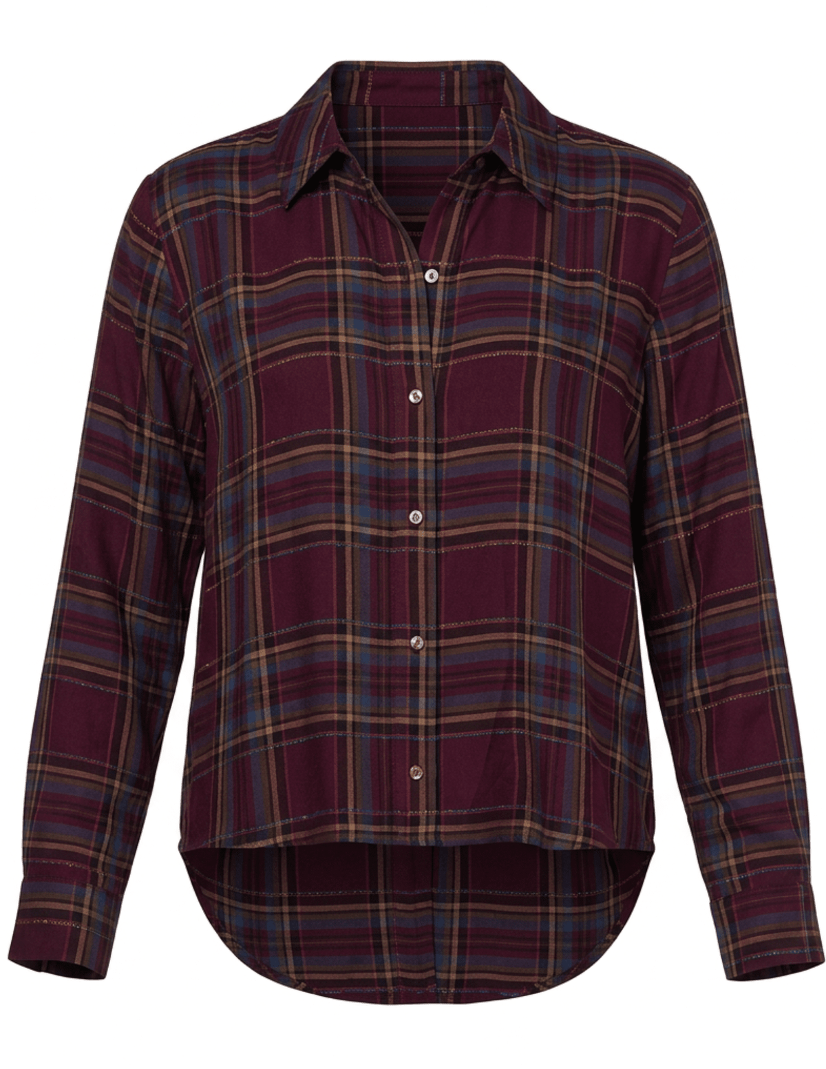 L'AGENCE Suzette Hi-Low Shirt in Dark Plum Multi Plaid