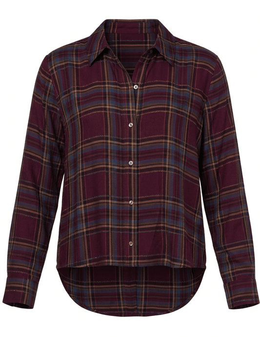 L'AGENCE Suzette Hi-Low Shirt in Dark Plum Multi Plaid