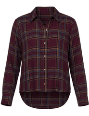 L'AGENCE Suzette Hi-Low Shirt in Dark Plum Multi Plaid