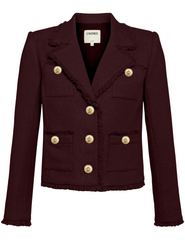 L’AGENCE Sylvia Collared Fringe Hem Jacket in Malbec Gold with gold dome buttons
