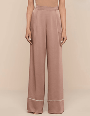 L’Agence Tavia satin trouser in mocha tan wide leg front view