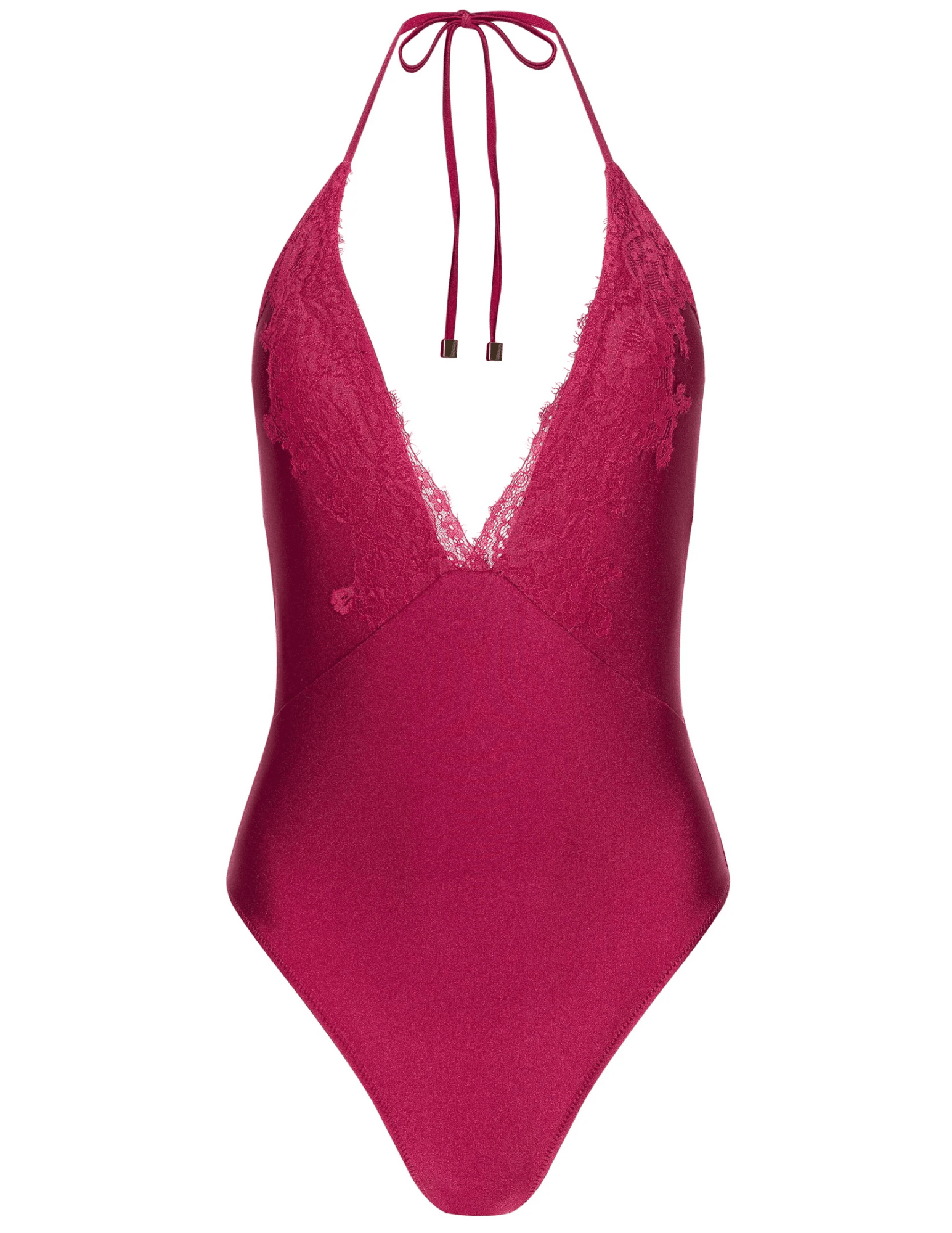 L’AGENCE Terra Shimmer Plunge One Piece Swimsuit in Black Cherry