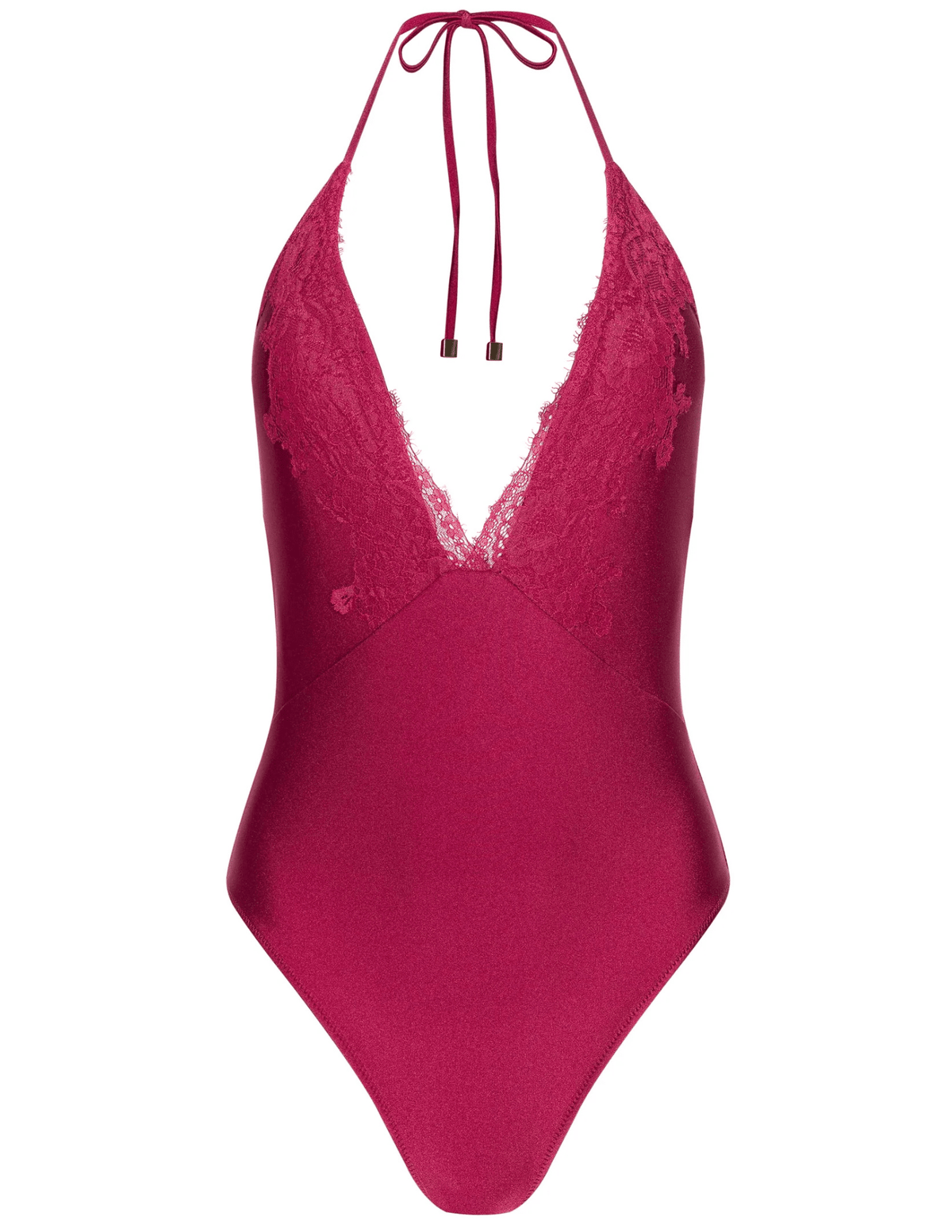 L’AGENCE Terra Shimmer Plunge One Piece Swimsuit in Black Cherry