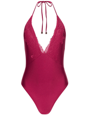 L’AGENCE Terra Shimmer Plunge One Piece Swimsuit in Black Cherry