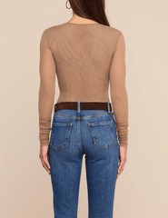 Back view of L'AGENCE Thalassa Long Sleeve Mesh Bodysuit Cardamom