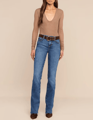 Full body view of L'AGENCE Thalassa Long Sleeve Mesh Bodysuit Cardamom