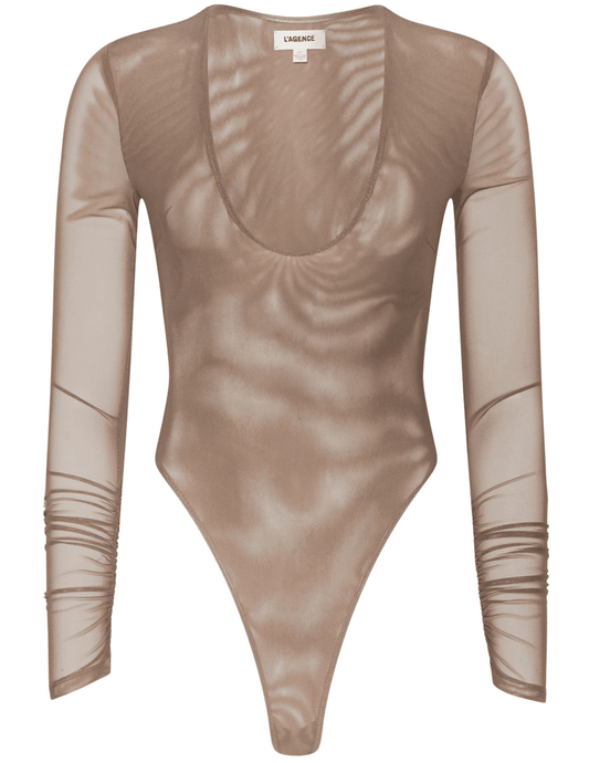 L'AGENCE Thalassa Long Sleeve Mesh Bodysuit Cardamom