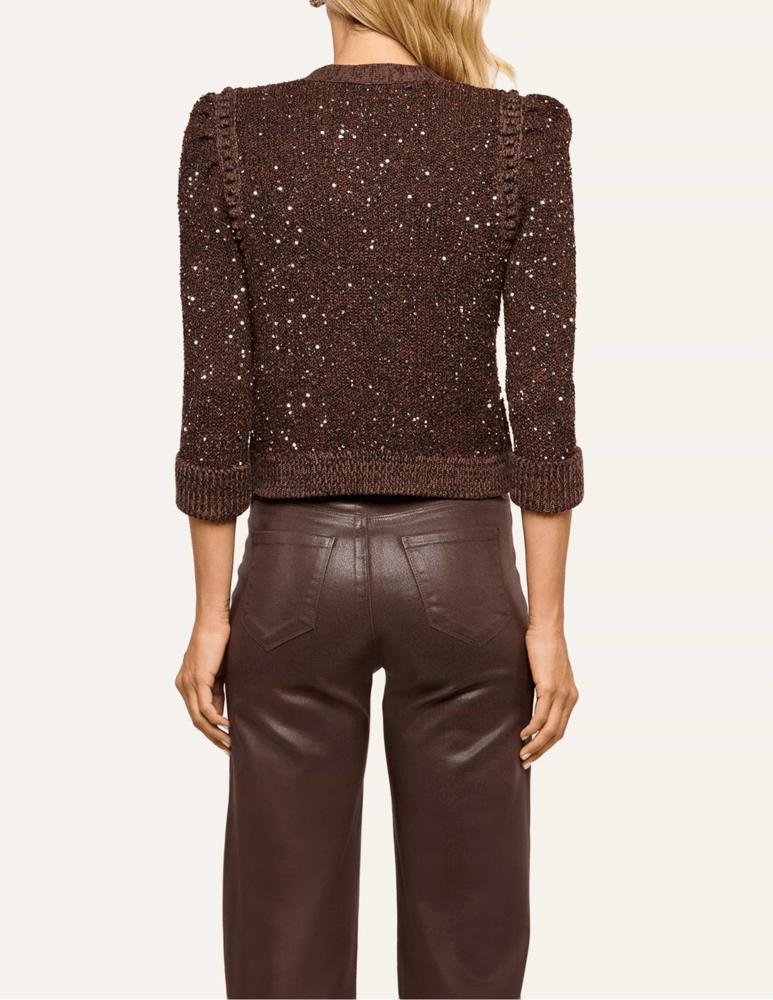 Back view of L’AGENCE Thistle Sequined Cardigan in Black Java Sequins