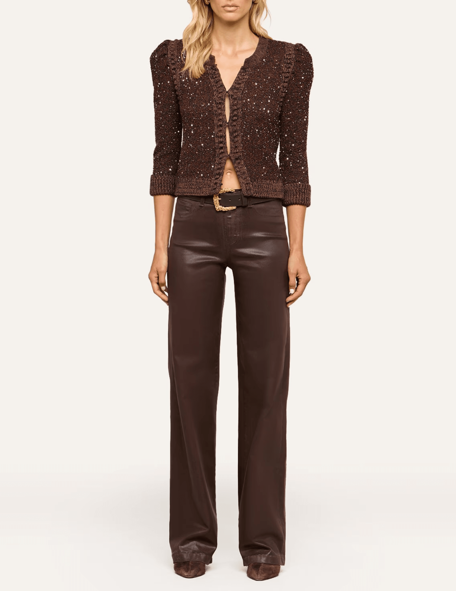L’AGENCE Thistle Sequined Cardigan in Black Java Sequins full body