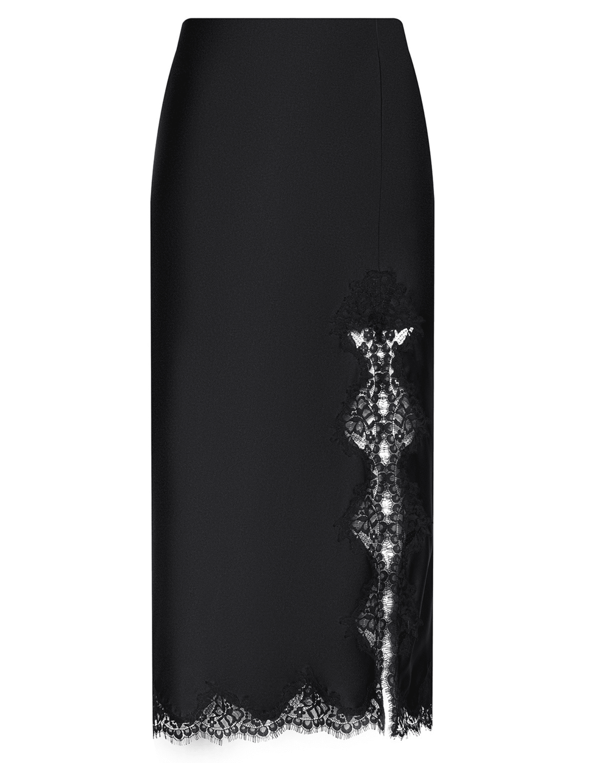 L’AGENCE Tico silk lace midi skirt in black with thigh-high slit