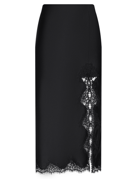 L’AGENCE Tico silk lace midi skirt in black with thigh-high slit
